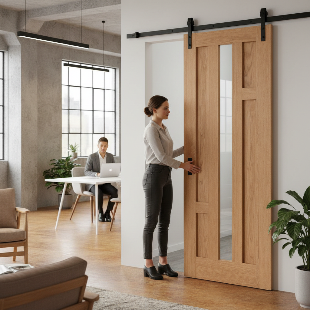 Premium Oak Internal Fully Finished Sliding Door with Clear Glass Panel - 4 Panel Design for Elegant Interior Spaces - Image 2