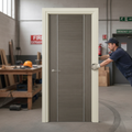 Premium Contemporary Grey Internal Fire Door with Silver Inlays - 30 Min Fire Rated for Safety and Elegance