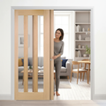 Premium Clear Glazed Telescopic Pocket Door System with Wooden Frame and Efficient Space Saving Design
