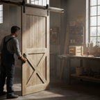 Premium Carbonised Internal Pine 1 Panel X Brace Sliding Barn Door with Black Face Finish for Stylish Interiors