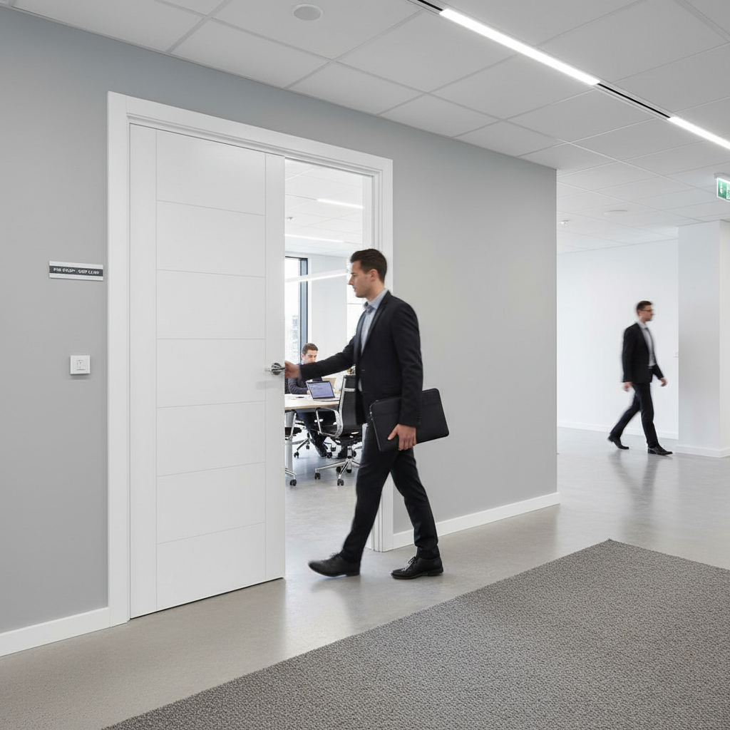 Premium White Fire Door with Stylish Horizontal Panels and 30-Minute Fire Rating for Modern Homes