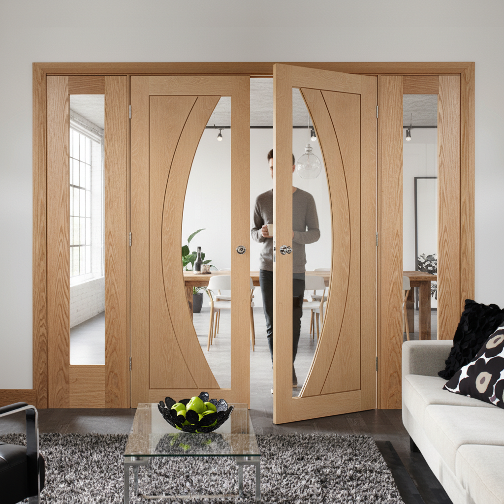 Premium Clear Glazed French Door Set with Matching Side Panels for Custom Room Dividers