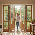 Premium Fully Finished Internal Clear Glazed French Doors with Real Oak Veneer and Safety Glass for Elegant Home Design