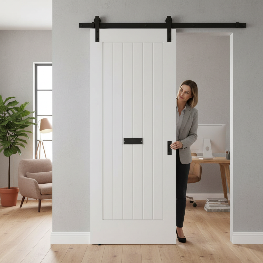 Premium Internal Cottage 1 Panel Sliding Door with Black Steel Track - Ready for Painting and Space-Efficient Design