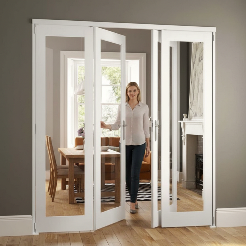 Premium 10 Fold Flat Internal Door Set with Toughened Glass, 2100mm Height, Space-Saving Design and Stainless Steel Hardware