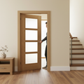 Premium Contemporary Oak Internal Door with Clear Glazing and V Grooves for Modern Interiors