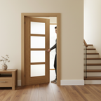 Premium Contemporary Oak Internal Door with Clear Glazing and V Grooves for Modern Interiors