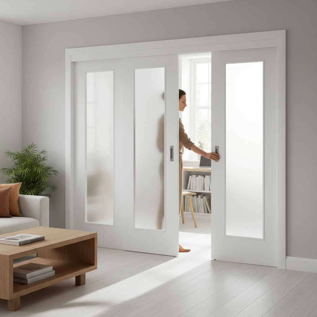 Premium White Pattern 10 Sliding Door System with Fixed End Panels for Space-Saving Solutions