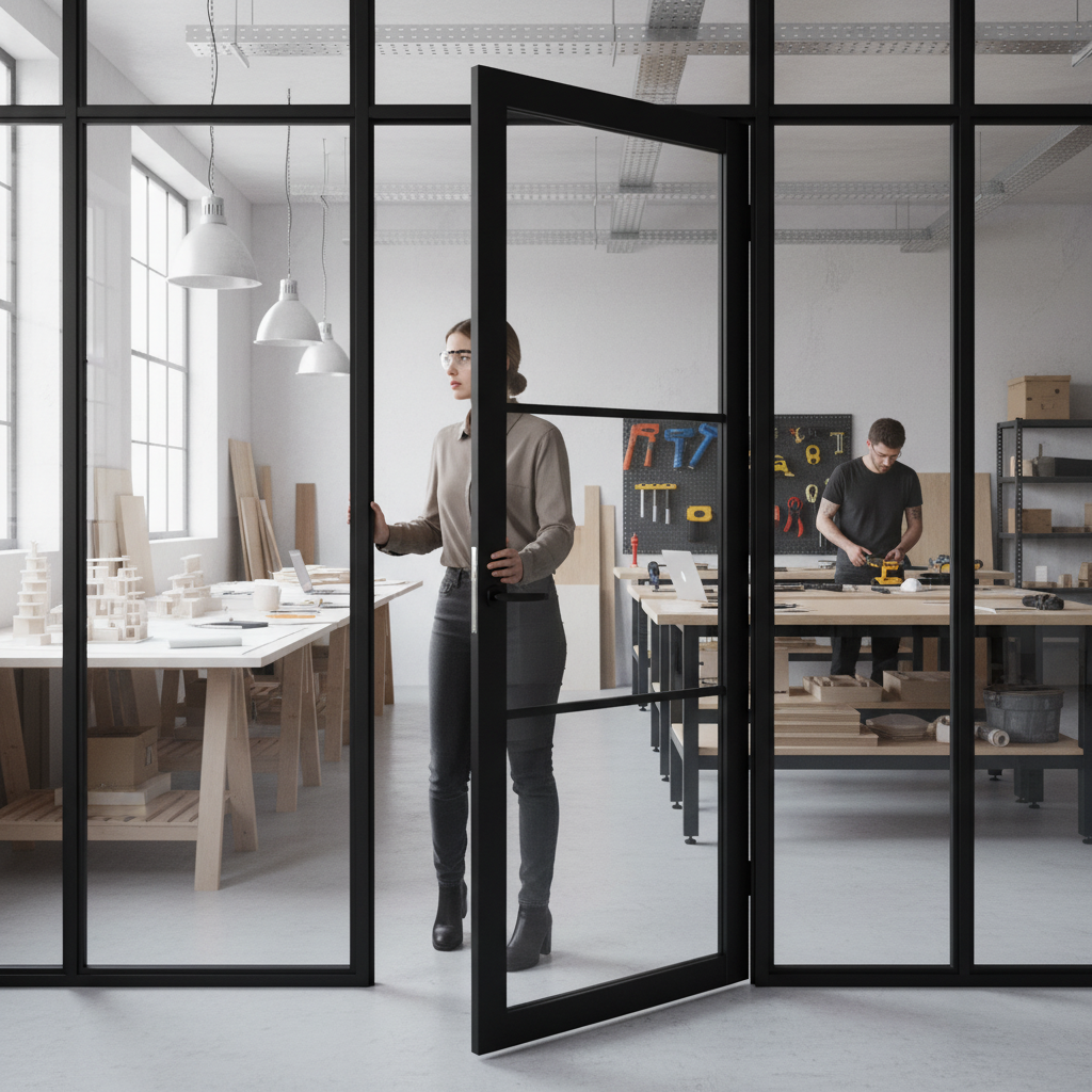 Premium Internal Fully Finished Industrial Studio Door with Clear Glass Panes - Custom Made-to-Measure Solution - Image 2