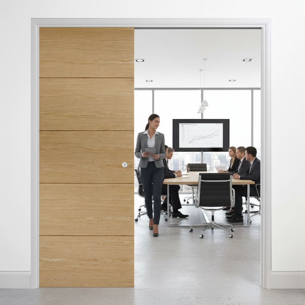 Premium Telescopic Pocket Door System with Walnut Inlay, 100kg Capacity and Adjustable Features for Versatile Space Management