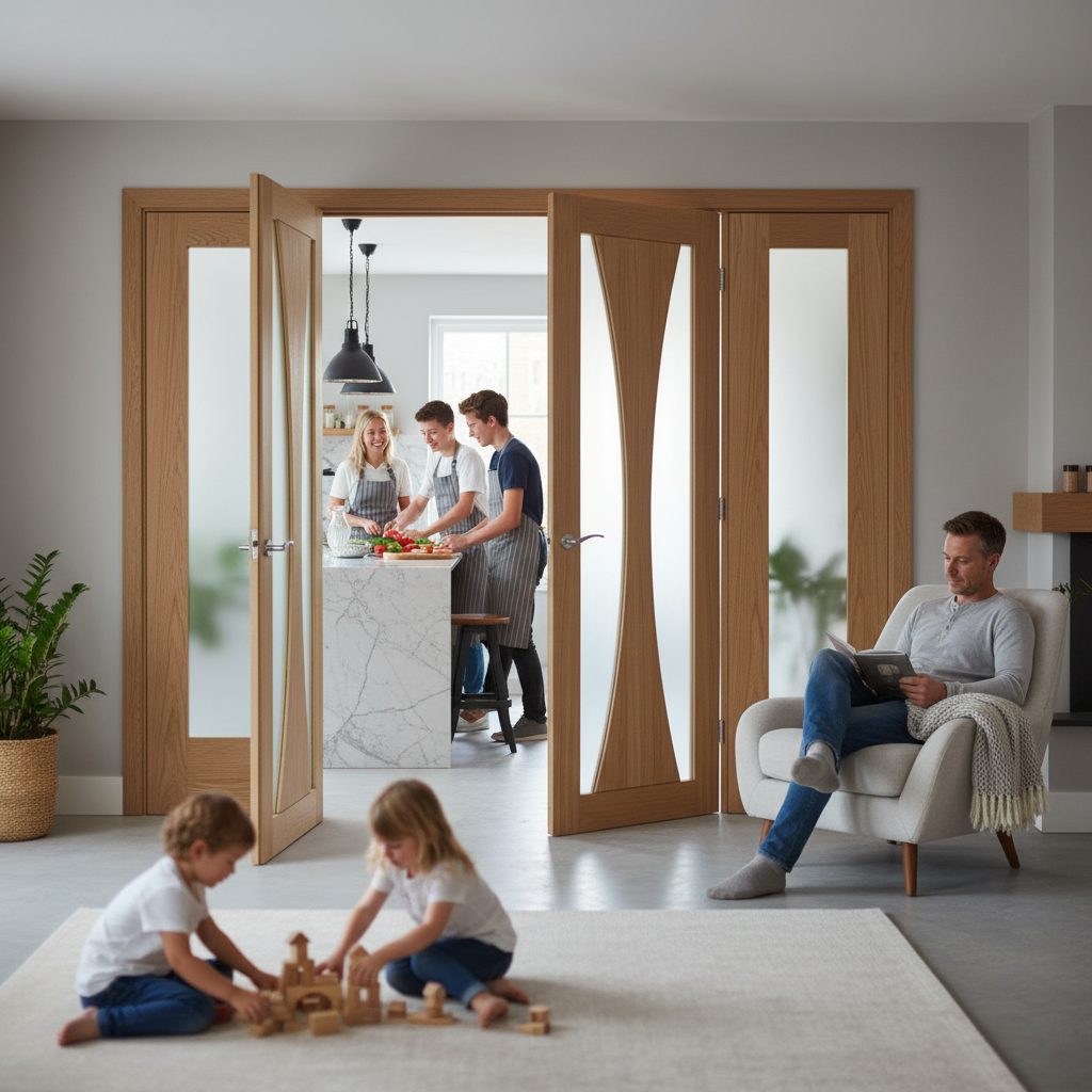 Premium Oak Door Room Divider with Obscure Glass Panels and Frame Kit - Versatile Interior Solution