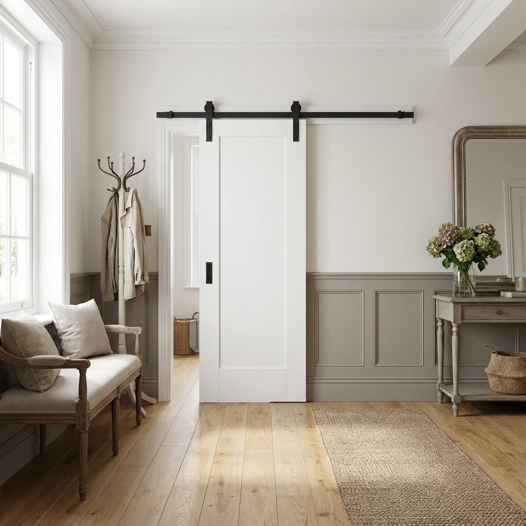 White Internal Sliding Door, Primed Finish, Pattern 10, 1 Panel, Solid Core