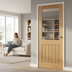 Premium Oak 1 Light Internal Door with Frosted Glass Lines - Unfinished, Engineered Construction, Safety Glass, and Real Oak Trimming