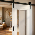 White Primed Internal Sliding Door with 4mm Clear Glass, Solid Core - detail view