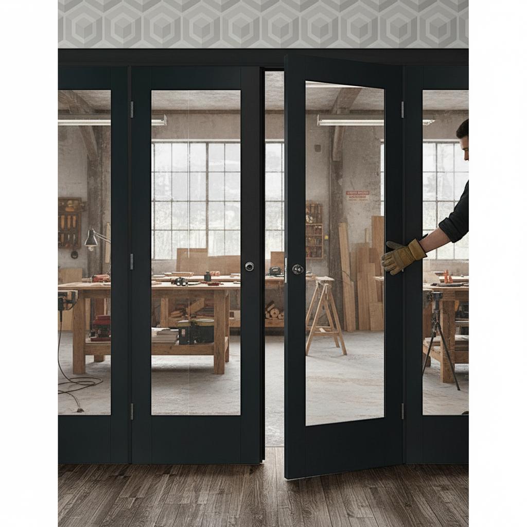 Premium Clear Glazed Brushed Oak French Doors with Side Panels for Elegant Room Dividers