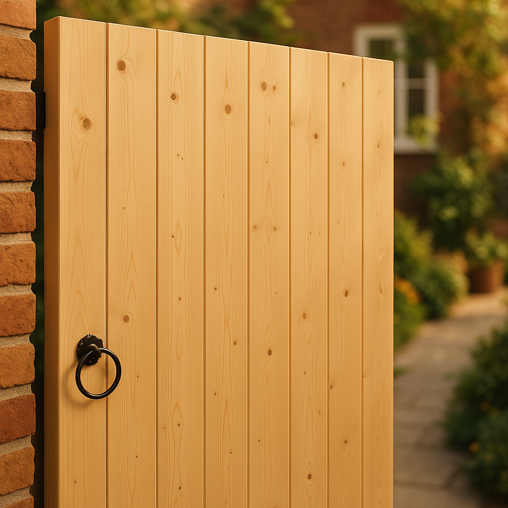 Solid Pine Unfinished Ledged and Braced External Gate - LOLLB - detail view