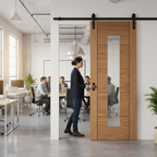 Unfinished Oak Sliding Door with Clear Glass Panel and Top-Mounted Track for Modern Interiors - Image 2