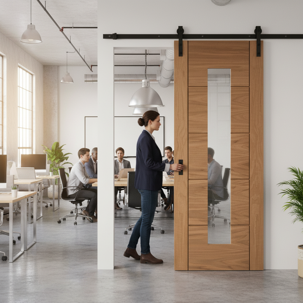 Unfinished Oak Sliding Door with Clear Glass Panel and Top-Mounted Track for Modern Interiors - Image 2