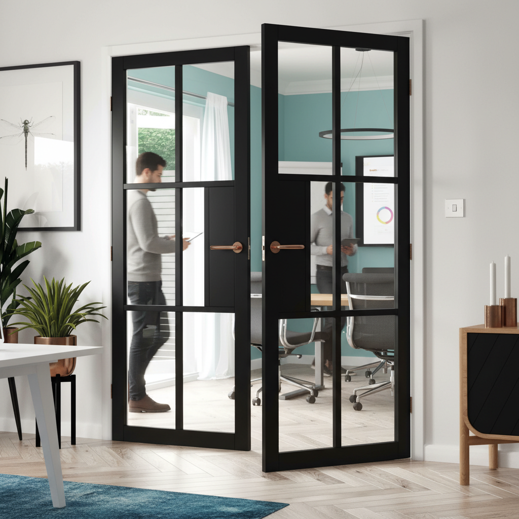 Premium Industrial Style Glazed Door Pair with Black Finish and Safety Glass for Modern Interiors