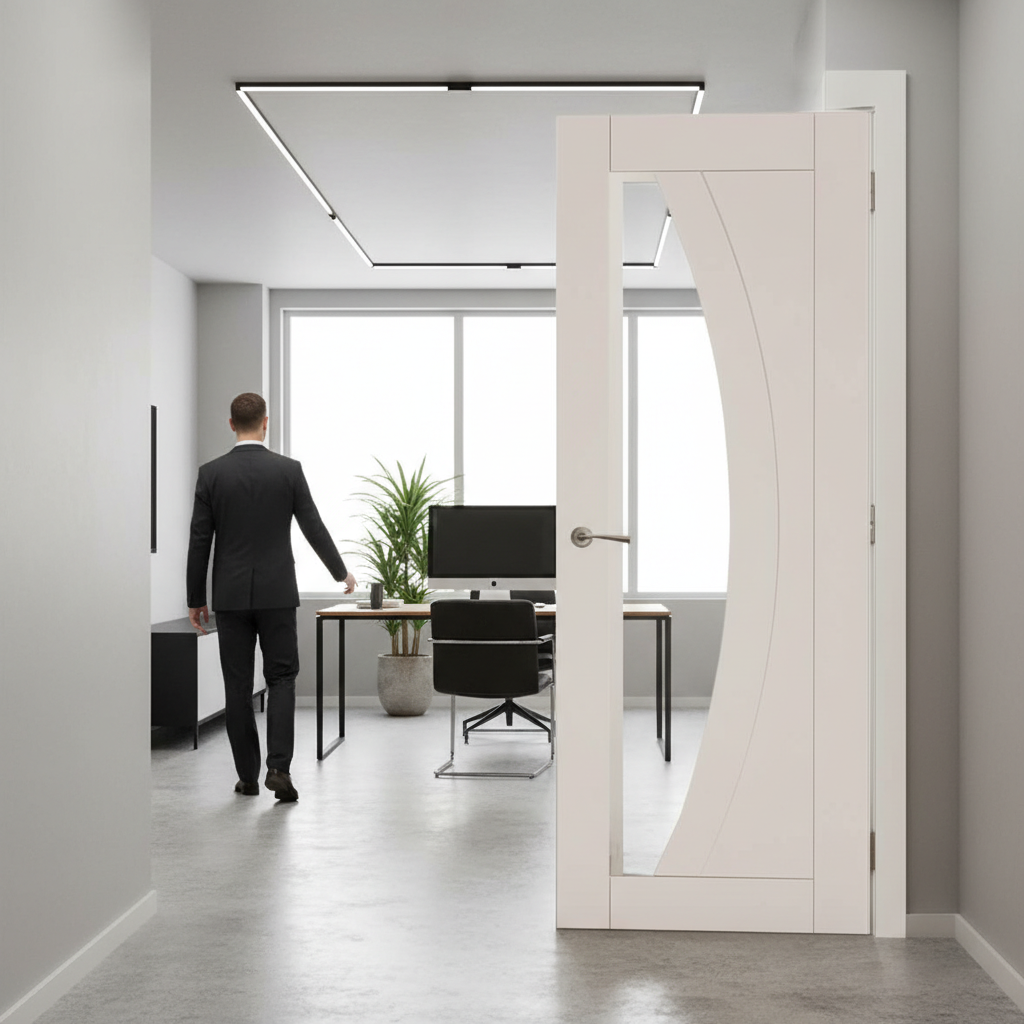 Premium Clear Glazed White Interior Door with Solid Core for Strength, Bespoke Sizes Available and 10-Year Warranty