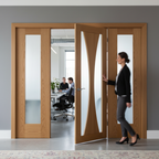 Premium Oak Door Room Divider with Obscure Glass Panels and Frame Kit - Versatile Interior Solution