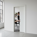 Premium White Single Pocket Door System with Galvanized Steel Construction and Adjustable Design for Enhanced Aesthetics
