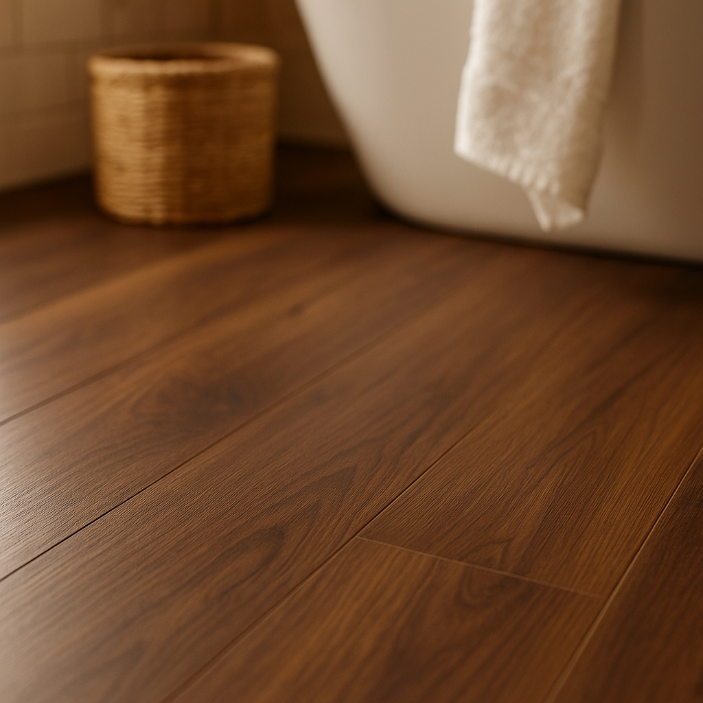 Water-Resistant 12mm Walnut Laminate Flooring with 4V Bevel Edge, 1305 x 205mm - detail view