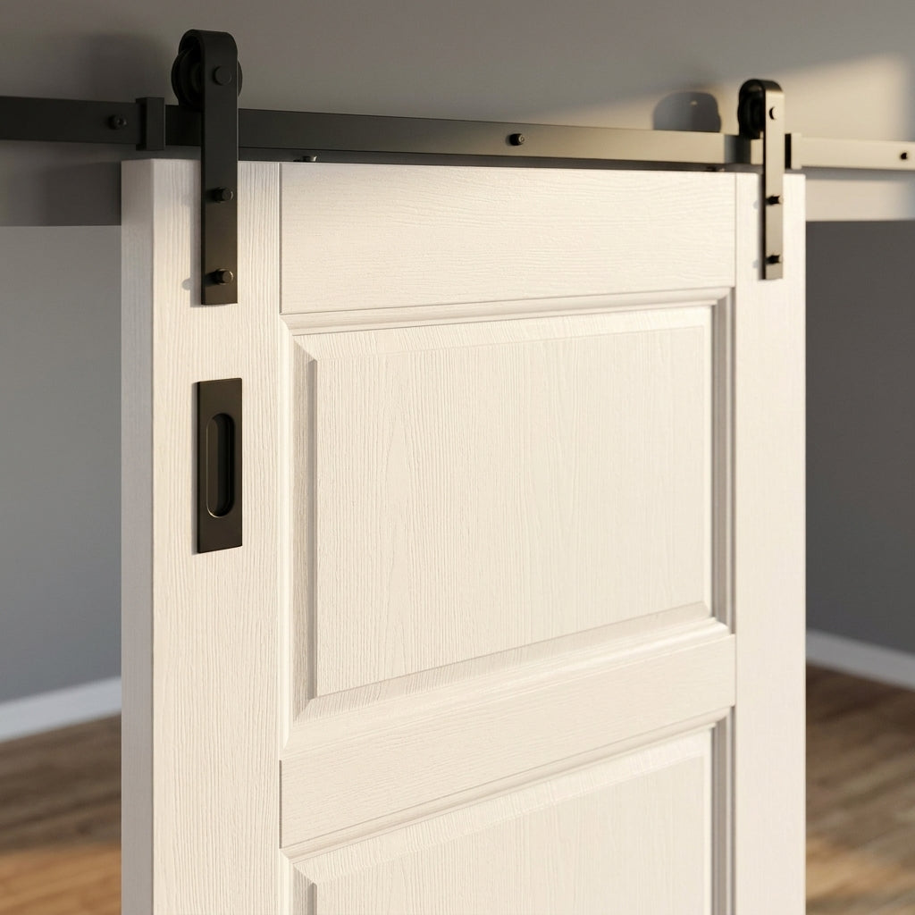 White Internal Sliding Door - Primed Finish, 4 Panel Shaker Design - detail view