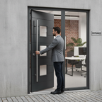 Premium Grey Glazed Hardwood External Door with Modern Pull Handle and Innovative Core Technology