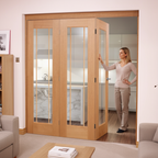 Premium Clear Glazed Bifolding Doorset with Unfinished Oak Detailing - Versatile Room Divider with Multiple Configurations and Sizes
