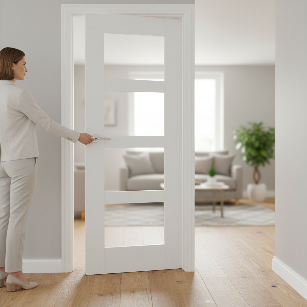 Premium Clear Glazed Shaker Door 4L - Engineered Timber with Toughened Safety Glass