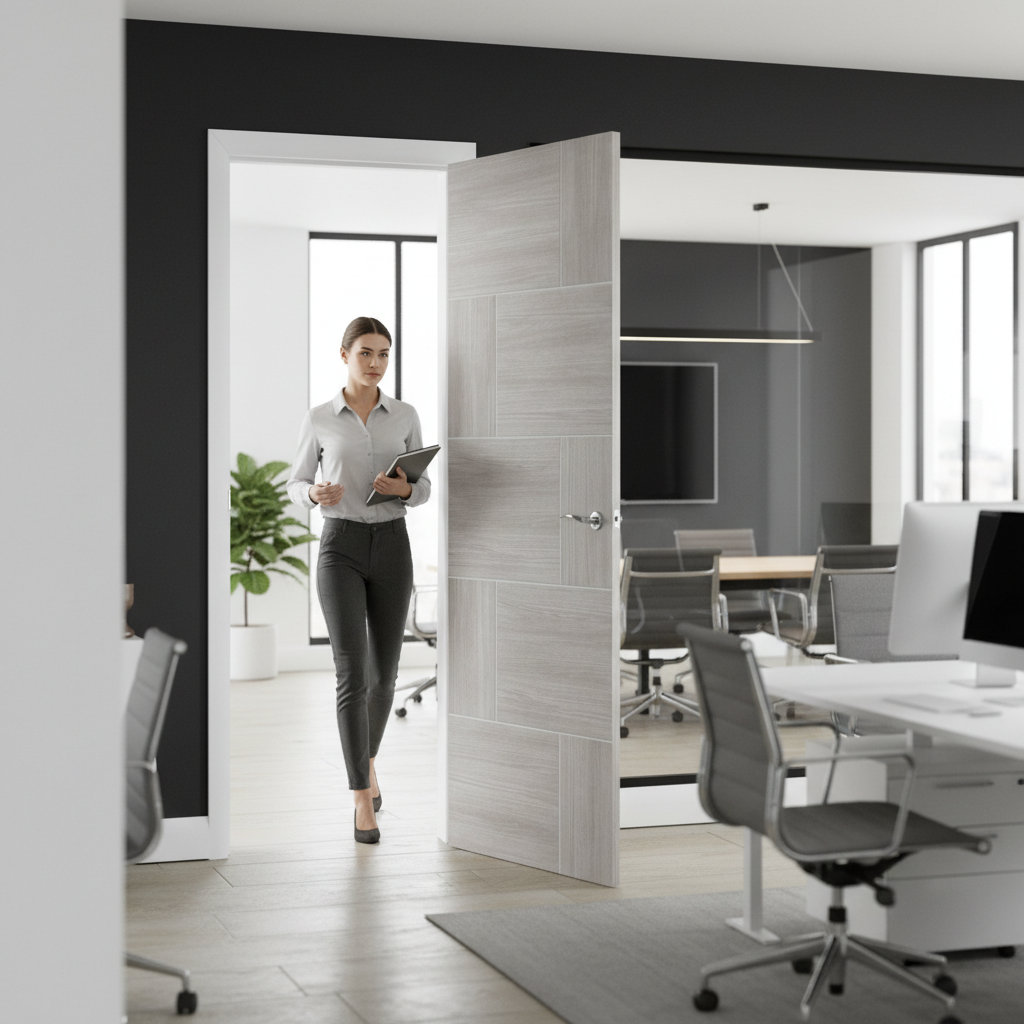 Premium White Grey Laminate Door with Unique Texture and Semi-Solid Construction for Stylish Interiors