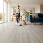 Premium 8mm Water-Resistant Laminate Flooring with Elegant Grey Oak Finish for Timeless Interior Design