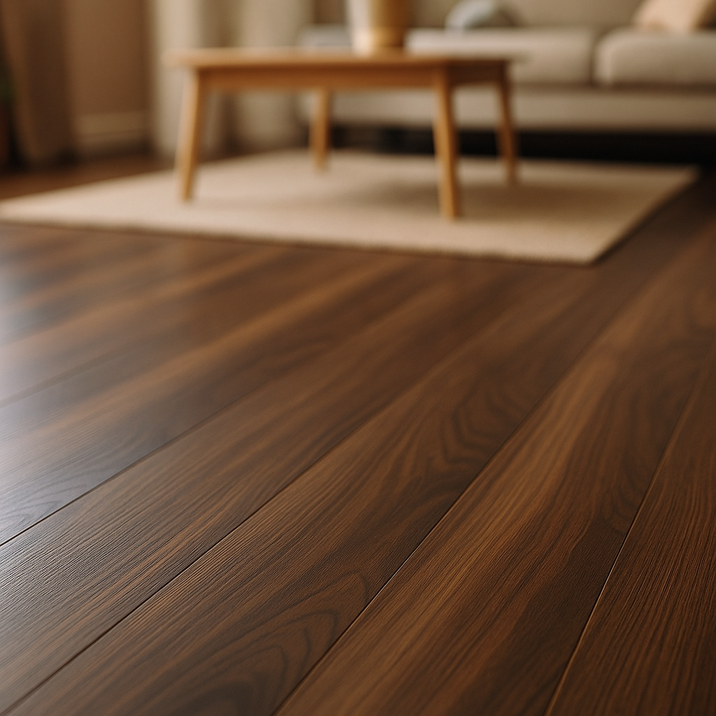 Dark Walnut 12mm Laminate Flooring - Eurohome Vario+ Range - detail view