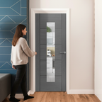Internal Fully Finished Clear Glass Door with Ash Grey Frame and Toughened Safety Glass for Modern Interiors - Image 2