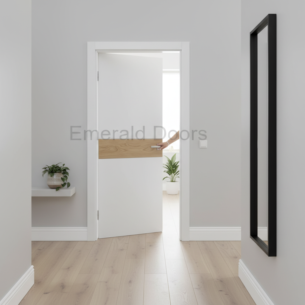 Premium Internal White Door with Rustic Oak Insert for Modern Homes - High-Quality Professional Grade for Industrial and Commercial Applications