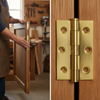 75mm (3") Button Tipped Hinge Pair - High-Quality Steel Frame with Polished Electro Brass Finish for Contemporary Look