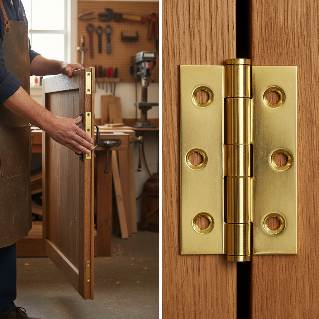 75mm (3") Button Tipped Hinge Pair - High-Quality Steel Frame with Polished Electro Brass Finish for Contemporary Look