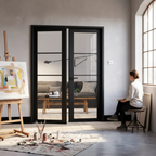 Premium Industrial Room Divider with Clear Safety Glass, Black Frame, and Easy Assembly for Stylish Space Separation