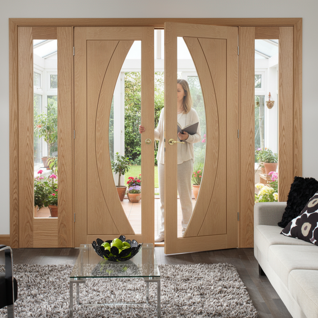 Premium Clear Glazed French Door Set with Matching Side Panels for Custom Room Dividers