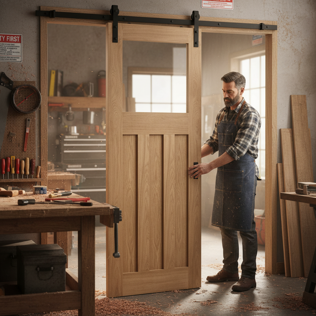 Premium Internal Unfinished Oak Sliding Door Set with Clear Glass and Black Steel Track - 1930's Design