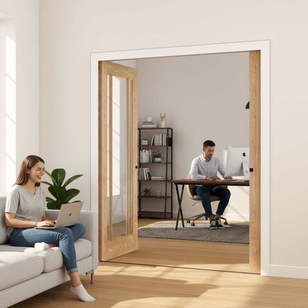 Premium Clear Glazed Double Pocket Door Set with Decorative Beading and Galvanised Steel Frame for Seamless Interior Design