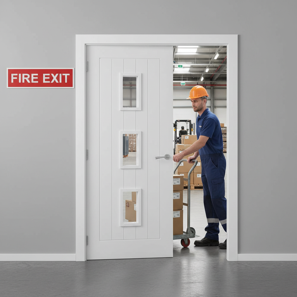 Premium Cottage Style Fire Door with Clear Fire Rated Glass - Heavy Duty Solid Core Construction and Customizable Sizes