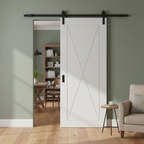 Premium White Primed Internal Sliding Door with Clear Glass Panels and Black Steel Track for Modern Spaces