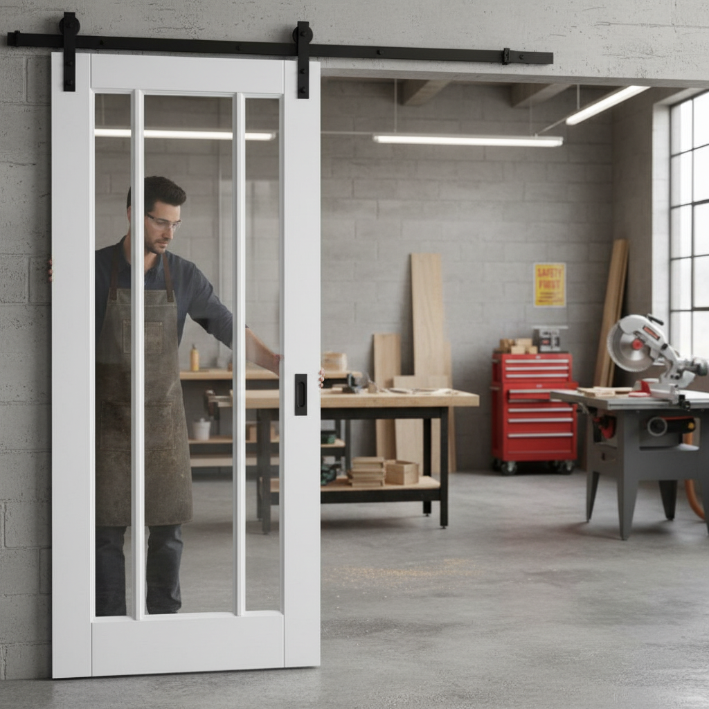 Premium Internal Sliding Door with 3 Clear Glass Panels - Modern White Design for Contemporary Interiors