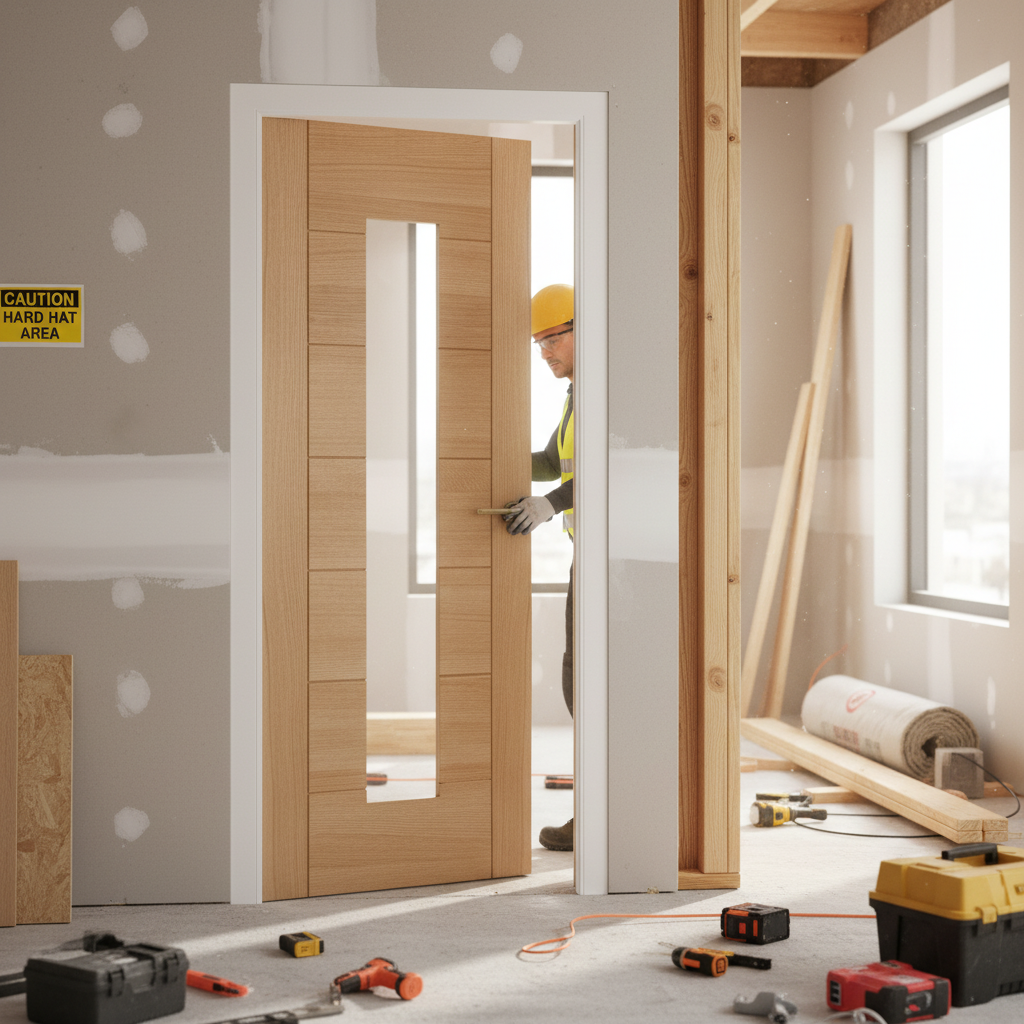 Premium Internal Fully Finished Fire Door with Clear Glass and 30-Minute Fire Resistance Rating
