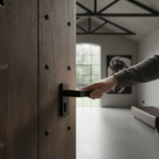 Professional Square Lever Door Handle Set with Magnetic Device in Matt Black Finish for Industrial Doors - Image 2