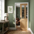 Unfinished Oak Internal Pocket Door Set 2 Panel 2 Light Clear Glass 100mm