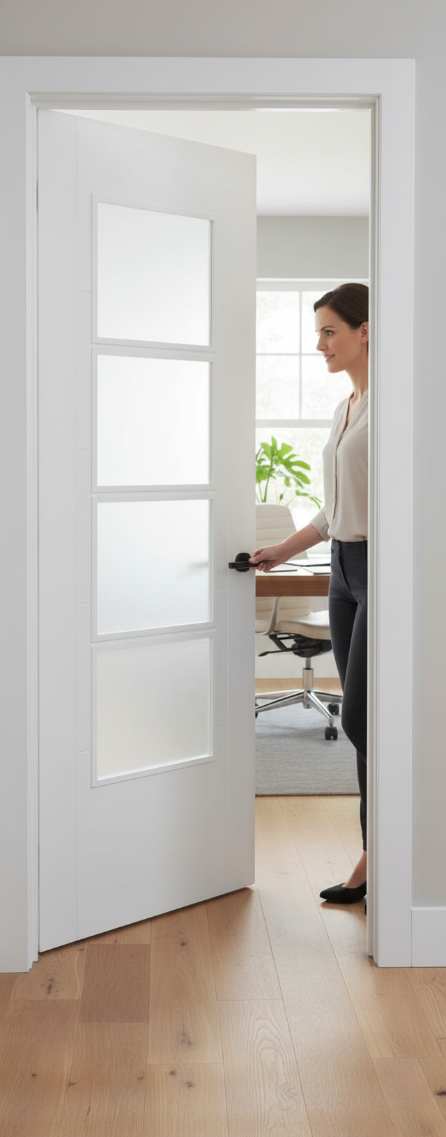 Premium Contemporary Internal Door with 4 Glass Panels and V Grooves for Modern Interiors