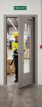 Premium Light Grey Glazed Fire Door with Attractive V Groove and Clear Tempered Fire Glass - 30 Minutes Fire Rated